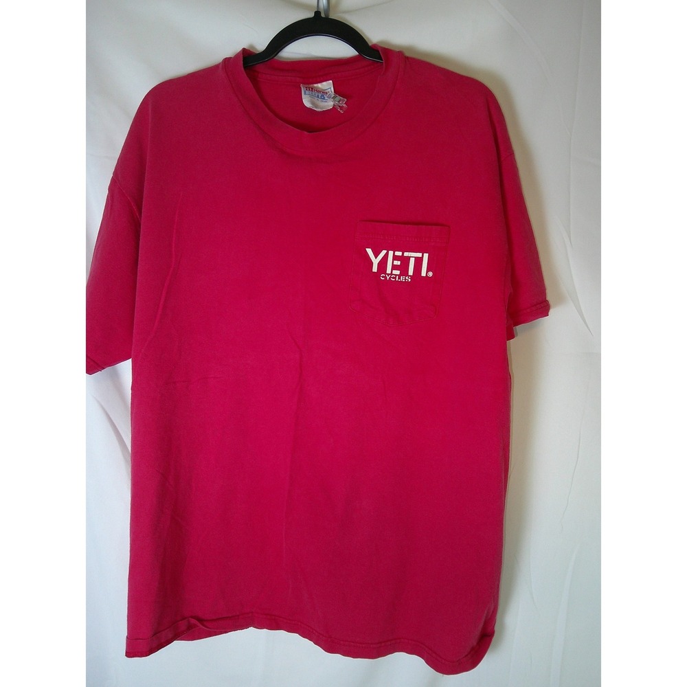 Rare VTG Yeti Cycles Hanes Beefy-T Red Pocket Graphic T-Shirt Mens XL Durango CO